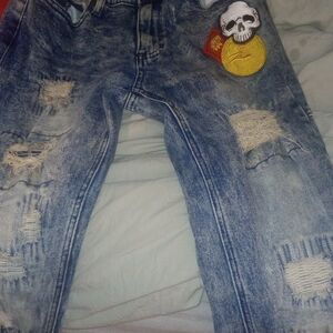 Reason Denim Jeans with Skull and Gold Patch